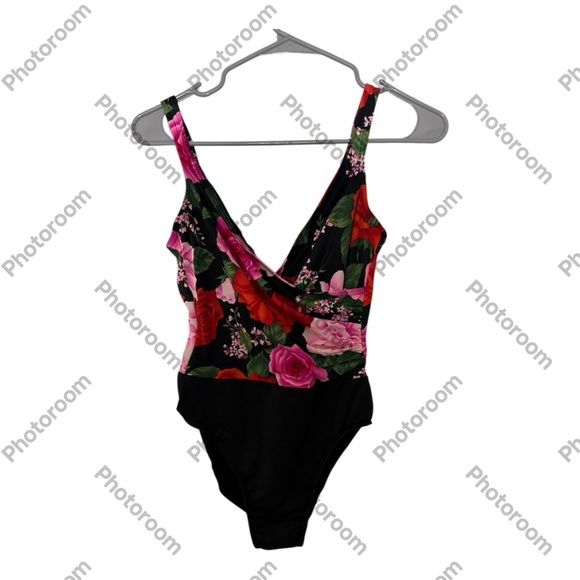 Miraclesuit Black and Pink One Piece Swimsuit with Floral Design - Picture 1 of 5